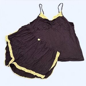 Navy and Cream Lace Trim Sleepwear Set